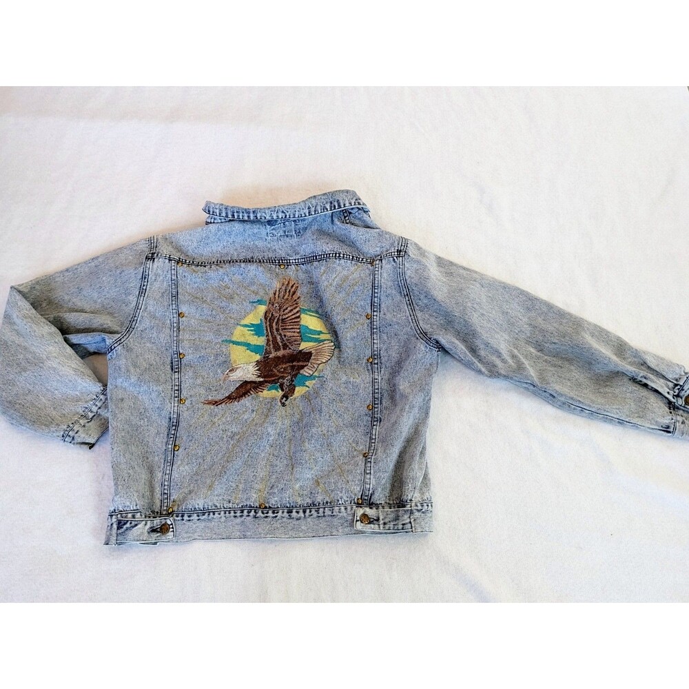 🔥Vintage Expressions Eagle Light Blue Denim Jacket USA Flag Women's XL